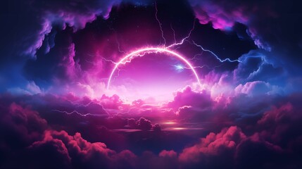 Poster - Pink electric ring crackles in sky ai generated illustration