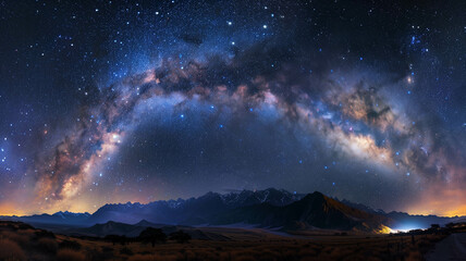 Wall Mural - A panoramic shot of the Milky Way galaxy stretching across the night sky, captured with a DSLR camera on a clear night. Ai generated