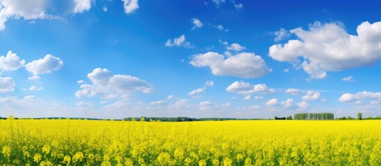 Poster - Field of golden blooms under a sky with fluffy clouds