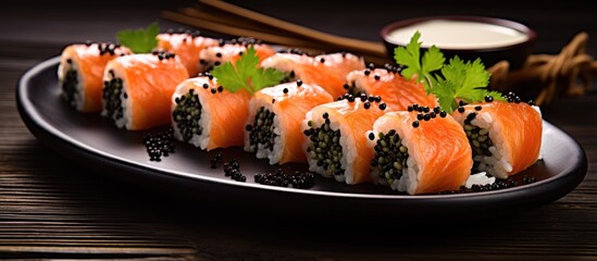 Sticker - Plate of sushi with salmon and cauliflower