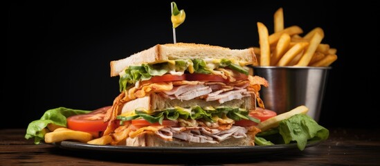 Poster - Sandwich with lettuce, tomato, and meat on plate