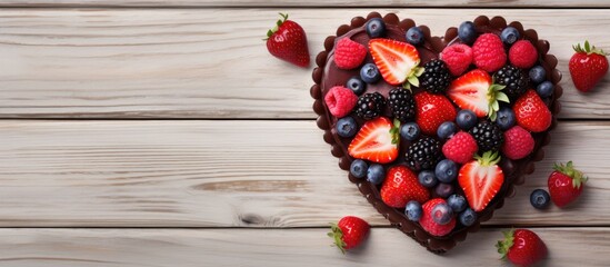 Poster - Heart Cake with Berries Close Up