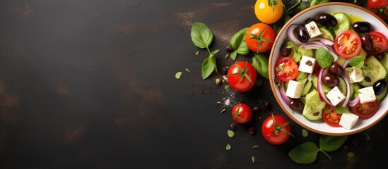 Poster - Fresh salad bowl with cucumbers, tomatoes, and olives