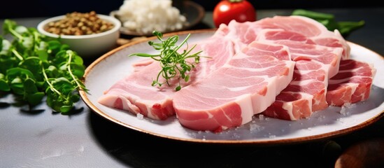Poster - Plate of seasoned meat with herbs