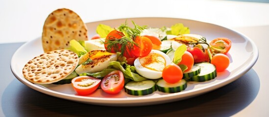 Poster - Plate of food with green salad and flatbread