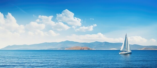 Aufkleber - Sailboat ocean mountains backdrop