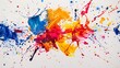 A vivid portrayal of assorted paint splashes, artistically isolated on a white canvas, enhancing the visual appeal of creative projects