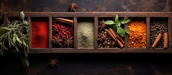 Canvas Print - Wooden Spice Box on Table