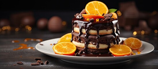 Poster - Chocolate cake with fresh orange slices