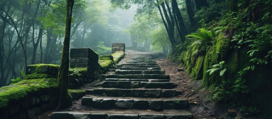 Poster - Stone path in woods with moss