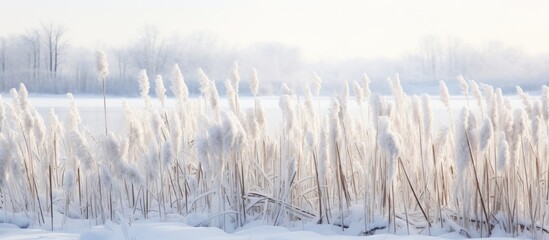 Sticker - Snow-covered meadow with tall grass and trees