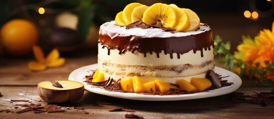 Poster - Cake adorned with chocolate and orange slices