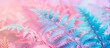 Colorful pastel pink and blue fern leaves on a soft background
