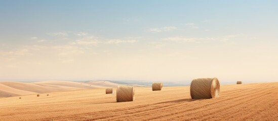 Aufkleber - Hay bales in field under clear sky
