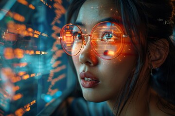 Poster - A shadowy profile stands out against a backdrop of neon glowing digital code, suggesting secrecy in the digital age