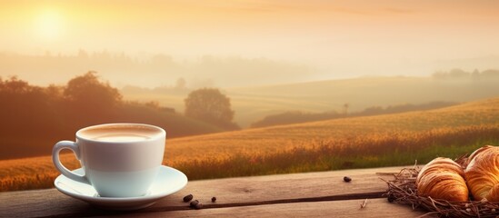 Poster - Coffee cup and pastries on a table