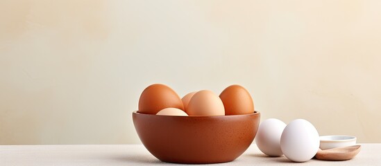 Aufkleber - Eggs in bowl with spoon on table