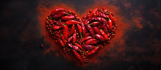 Poster - Heart-shaped chili pepper on dark backdrop