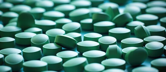 Poster - Green pills close-up on table