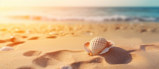 Canvas Print - Shell on Beach at Stunning Sunset