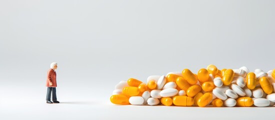 Poster - Man standing in front of a heap of medication