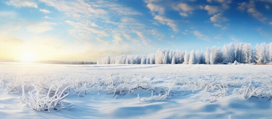 Poster - Winter forest scene with snow-covered field and distant trees
