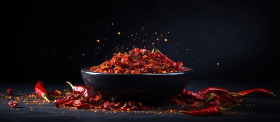 Wall Mural - Bowl of spicy chili topped with a sprinkle of chili