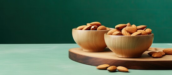 Wall Mural - Wooden bowls filled with almonds on board