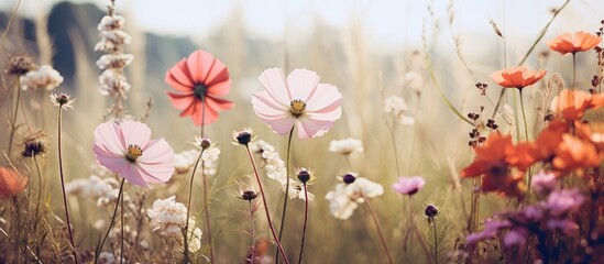 Poster - Many flowers field sky view