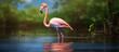 Flamingo in water with head down