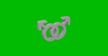 Poster - Animation of rotation of a white homosexual symbol with shadow. Simple and complex rotation. Seamless looped 4k animation on green chroma key background