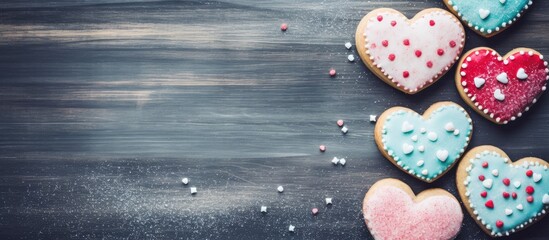 Poster - Heart cookies on table close-up
