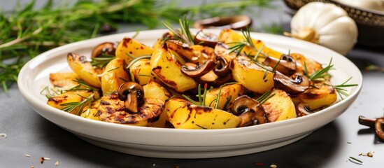 Wall Mural - Roasted potatoes with mushrooms and herbs