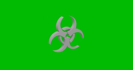 Poster - Animation of rotation of a white biohazard symbol with shadow. Simple and complex rotation. Seamless looped 4k animation on green chroma key background