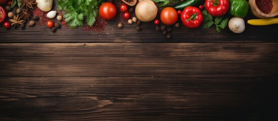 Poster - Wooden table Vegetables Spices