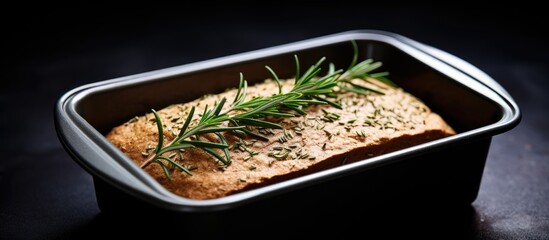 Poster - Loaf bread rosemary sprig closeup
