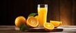 Glass of fresh squeezed orange juice with sliced oranges