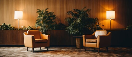 Aufkleber - Two chairs, plant, lamp in room
