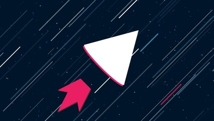 Poster - Cone symbol flies through the universe on a jet propulsion. The symbol in the center is shaking due to high speed. Seamless looped 4k animation on dark blue background with stars