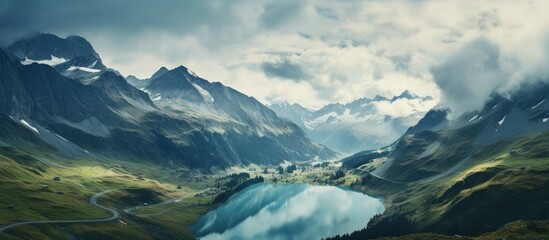 Poster - Clouds over a peaceful valley lake
