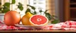 Plate grapefruits lemon table