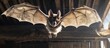 Bat flying with wings spread in barn