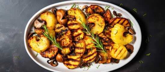 Sticker - Grilled mushrooms and potatoes on a plate