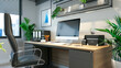 Comfortable workplace with computer in stylish modern office interior.