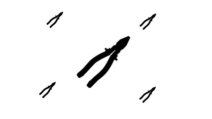 Poster - Zoom in and out animation the pliers symbol. Large black symbol in the center and four small symbols around. Seamless looped 4k animation on white background