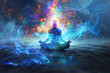 Ethereal Meditation with Vibrant Cosmic Energy, Spiritual Essence in Starry Expanse