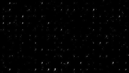 Poster - Template animation of evenly spaced running woman symbols of different sizes and opacity. Animation of transparency and size. Seamless looped 4k animation on black background with stars