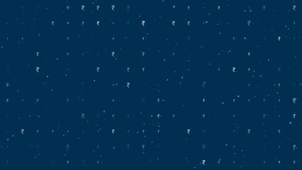 Poster - Template animation of evenly spaced indian rupee symbols of different sizes and opacity. Animation of transparency and size. Seamless looped 4k animation on dark blue background with stars