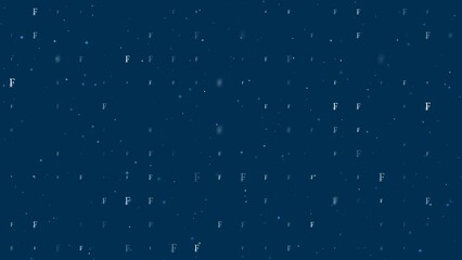 Poster - Template animation of evenly spaced franc symbols of different sizes and opacity. Animation of transparency and size. Seamless looped 4k animation on dark blue background with stars