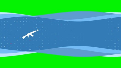 Poster - Animation of blue banner waves movement with white assault rifle symbol on the left. On the background there are small white shapes. Seamless looped 4k animation on chroma key background